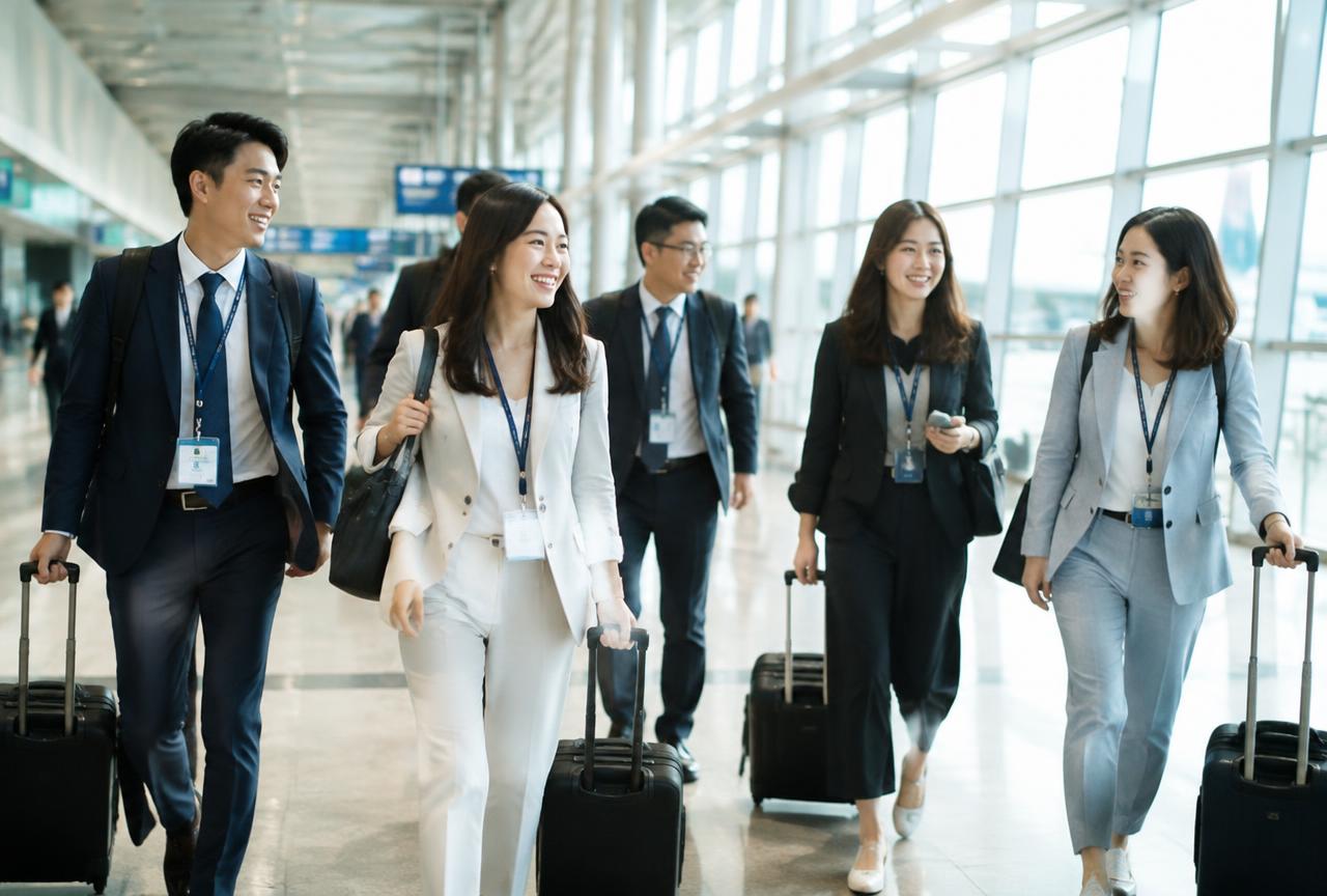 Nhóm khách công tác tại sân bay